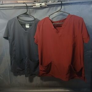Gray Zoe & Red top scrub set